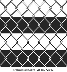 Seamless chain link fence background. Fences made of metal wire mesh. Wired Fence pattern in different styles. Mesh-netting. 