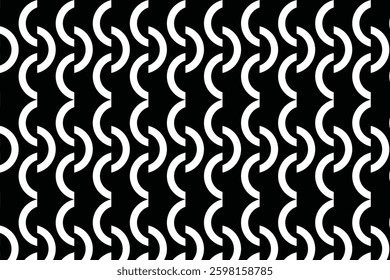 Seamless chain link pattern in black and white. A bold, structured, and geometric design, perfect for industrial, decorative, textile, branding, and digital design applications.