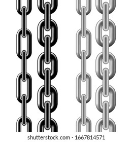 Seamless chain pattern. Black and silver metallic chain texture. vector illustration isolated on white background