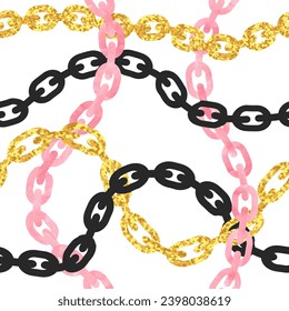 Seamless chain pattern in pink, black and golden colors. Vector illustration