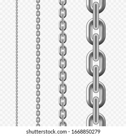 Seamless chain pattern. Silver metallic chain texture. vector illustration isolated on transparent background