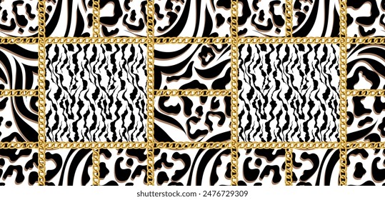 Cadena sin costura y patrón de cebra. Diseño para tela, Fondo de pantalla, envoltura, fondo.