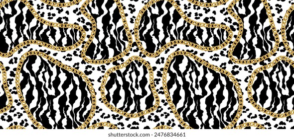 Seamless chain and zebra pattern. Design for fabric, wallpaper, wrapping, background. Patchwork pattern