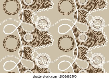 Seamless chain with zebra pattern on a beige background. EPS10 Illustration.