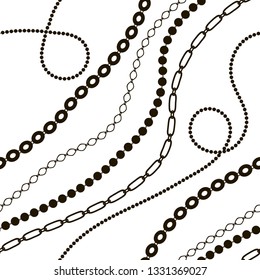 Seamless with  chains and belts  on white background. Fashion illustration. Black and white abstract pattern for design. Vector