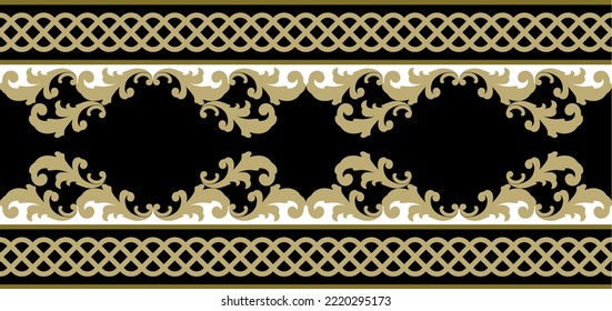 Seamless chains with floral baroque pattern. Vector Illustration.