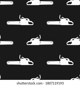 Seamless Chainsaw Pattern White On Black Background. Vector Image Eps 10