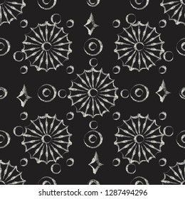 Seamless chalk and blackboard geometric pattern. Hand drawn doodle design for fabric and textile prints, paper gift wrap, wall art backgrounds.