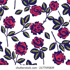 Seamless Chalk Graphic Roses Pattern