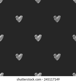 Seamless chalk pattern of hearts. Hand-drawn background. Valentine's day design.