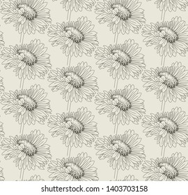 Seamless chamomile flowers pattern. Thin lined illustration for design, textile, fabric, advertising banner.