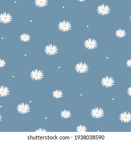 seamless chamomile pattern. blue background. white flowers. vector texture. trend print for textiles and wallpaper.