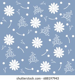 Seamless Chamomile Pattern On Blue Background. Vector Illustration. 