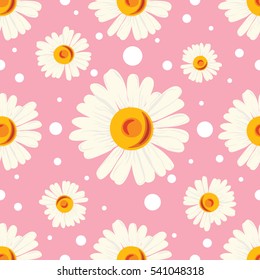 seamless chamomile pattern on pink backgrounds
