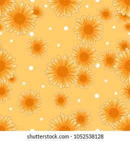 Seamless chamomile pattern with orange flowers. Seamless abstract floral pattern.
