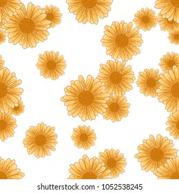 Seamless chamomile pattern with orange flowers. Seamless abstract floral pattern.