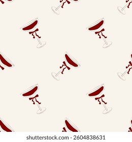 Seamless Champagne Glass with Bow Pattern in Coquette Aesthetic for Party Backgrounds