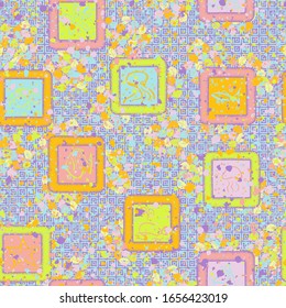 Seamless chaos consisting of painted marine objects within scattered over an abstract background.