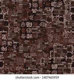 Seamless chaos consisting of square brick walls scattered on an abstract background.