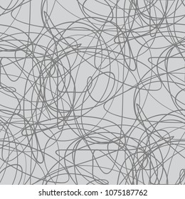 Seamless chaos pattern. Abstract texture. Chaotic lines. Intricate wallpaper. Hand drawn dinamic scrawls. Black and white illustration. Background with lines and waves. Universal texture. Art creation