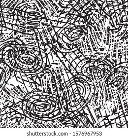 Seamless chaotic black and white background. Grunge texture monochrome
