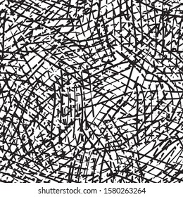 Seamless chaotic black and white background. Grunge texture monochrome