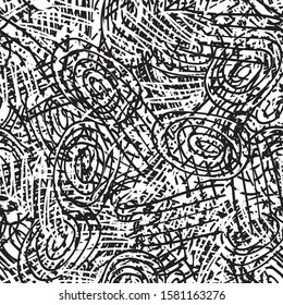 Seamless chaotic black and white background. Grunge texture monochrome