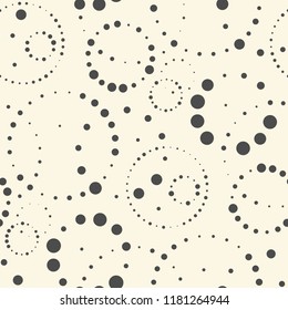 Seamless Chaotic Circle Background. Vector Blot Pattern. Monochrome Regular Texture