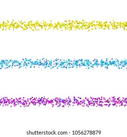 Seamless chaotic dot pattern text separator line design set - vector design elements from colored circles with shadow effect