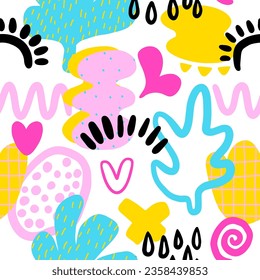 Seamless chaotic funny print with abstract shapes, spots. Cool texture background. Wallpaper for girls. Fashion style pattern