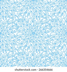 seamless chaotic pattern with blue leaves on white background