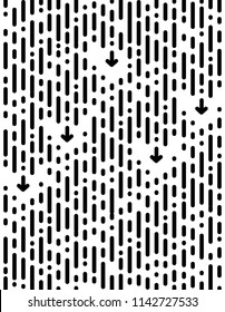 un patrón caótico impecable. Banda vertical y puntos. movimiento hacia abajo. Diseño gráfico de puntos y líneas trazadas. Fondo abstracto en blanco y negro. ilustración vectorial.