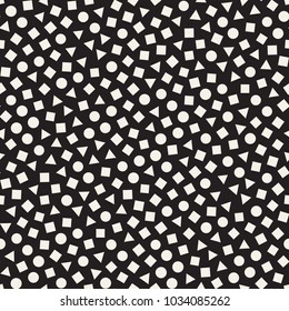 Seamless chaotic patterns. Randomly scattered geometric shapes. Abstract retro background design