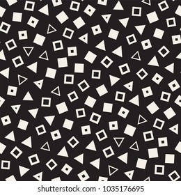 Seamless chaotic patterns. Randomly scattered geometric square triangle shapes. Abstract retro background design