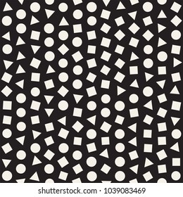 Seamless chaotic patterns. Randomly scattered geometric shapes. Abstract retro background design