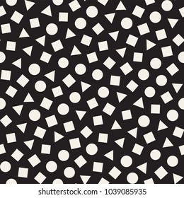 Seamless chaotic patterns. Randomly scattered geometric shapes. Abstract retro background design