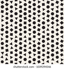 Seamless chaotic patterns. Randomly scattered geometric shapes. Abstract retro background design