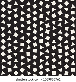 Seamless chaotic patterns. Randomly scattered geometric shapes. Abstract retro background design