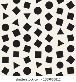 Seamless chaotic patterns. Randomly scattered geometric shapes. Abstract retro background design