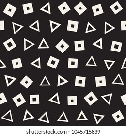 Seamless chaotic patterns. Randomly scattered geometric square triangle shapes. Abstract retro background design