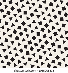 Seamless chaotic patterns. Randomly scattered geometric square triangle shapes. Abstract retro background design