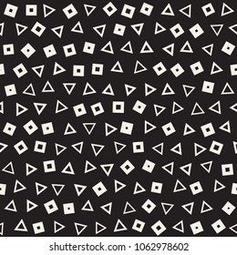 Seamless chaotic patterns. Randomly scattered geometric shapes. Abstract retro background simole design