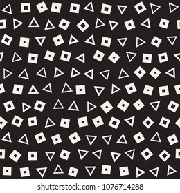 Seamless chaotic patterns. Randomly scattered geometric shapes. Abstract retro background simole design