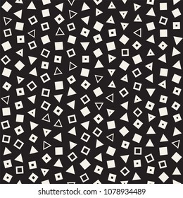 Seamless chaotic patterns. Randomly scattered geometric shapes. Abstract retro background simole design