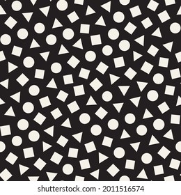 Seamless chaotic patterns. Randomly scattered geometric square triangle shapes. Abstract retro background design