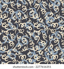 Seamless chaotic twisted lines pattern. Wire, string, handwriting squiggle background. Smears, lines, squiggle pattern. Abstract colorful wallpaper design, textile print.