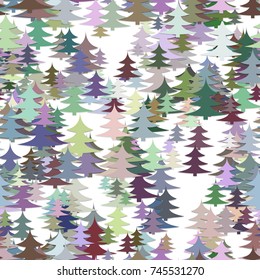Seamless chaotic winter holiday background - colorful pine tree pattern Christmas vector graphic design