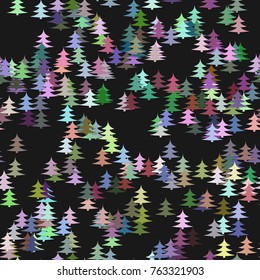 Seamless chaotic winter holiday background - pine tree pattern Christmas vector graphic design