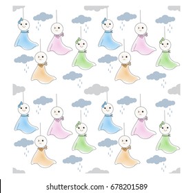 Seamless chasing rain doll pattern background 