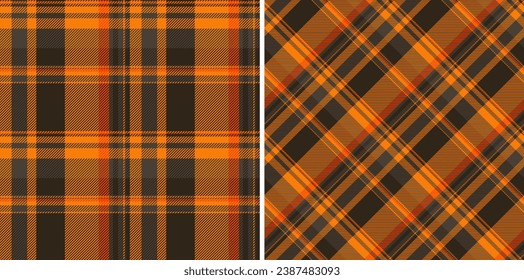 Seamless check background of textile vector fabric with a plaid tartan texture pattern set in night colors.